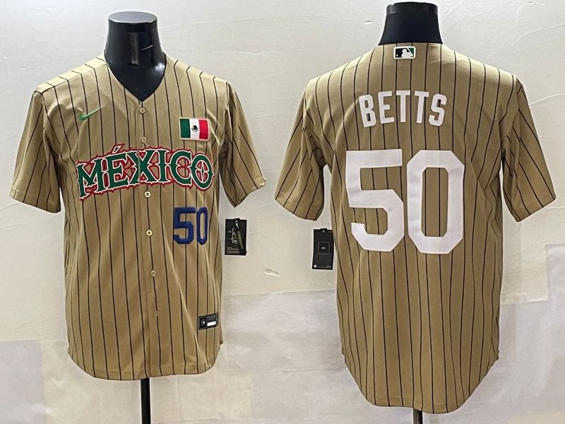 Men Mexico #50 Betts Brown Stripe Joint Name 2025 Nike MLB Jersey style 2